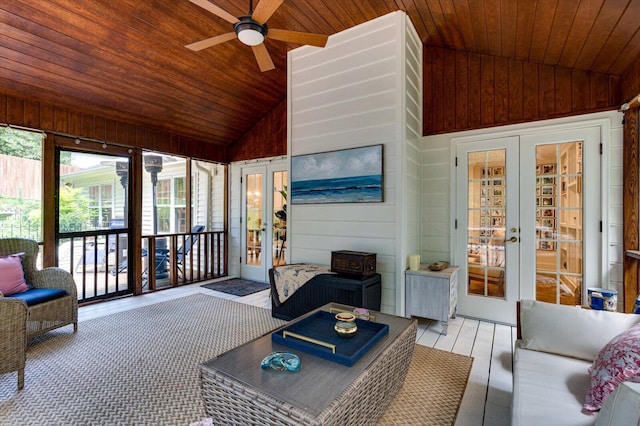 110 Linden St, Lookout Mountain, TN 37350 - sunroom / solarium with french doors, lofted ceiling, and a ceiling fan