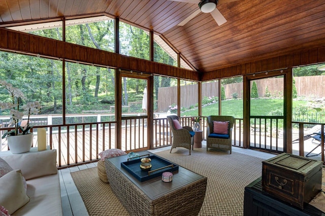110 Linden St, Lookout Mountain, TN 37350 - sunroom / solarium featuring vaulted ceiling, a ceiling fan, and plenty of natural light