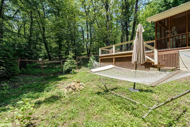 110 Linden St, Lookout Mountain, TN 37350 - view of grassy yard featuring stairs, a wooden deck, and a sunroom