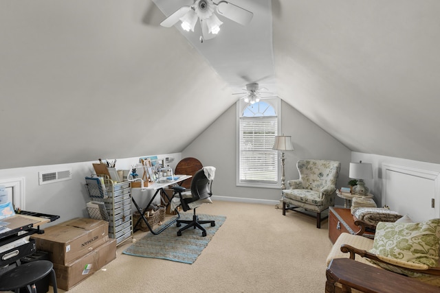 4101 Finch Ln, Chattanooga, TN 37419 - office with a ceiling fan, carpet, and lofted ceiling