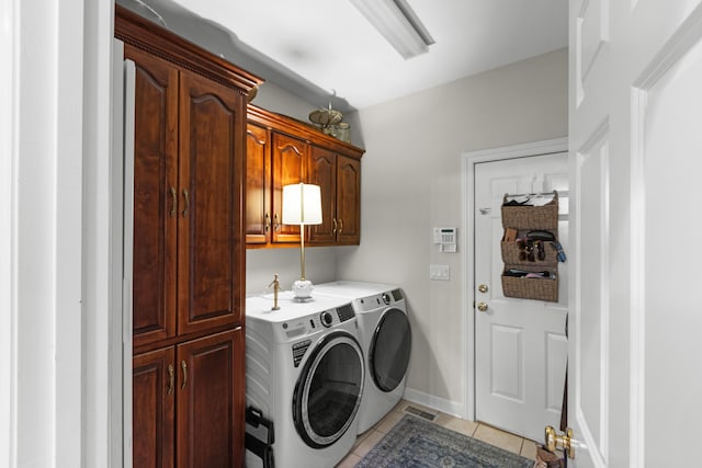 4101 Finch Ln, Chattanooga, TN 37419 - laundry room featuring cabinet space, washing machine and clothes dryer, and light tile patterned floors
