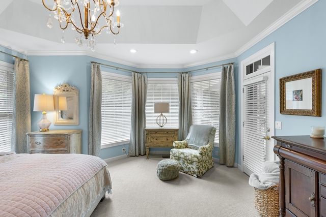 4101 Finch Ln, Chattanooga, TN 37419 - bedroom with carpet flooring, ornamental molding, a chandelier, and recessed lighting