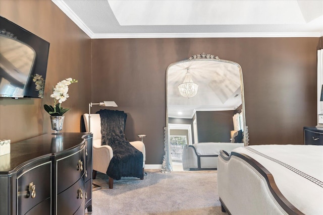 1003 Woodfern Trl, Hixson, TN 37343 - bedroom with carpet flooring, crown molding, and a chandelier