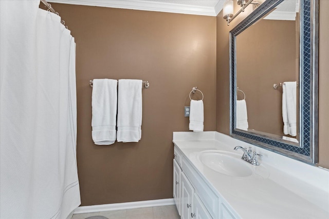 1003 Woodfern Trl, Hixson, TN 37343 - bathroom with vanity, ornamental molding, and curtained shower