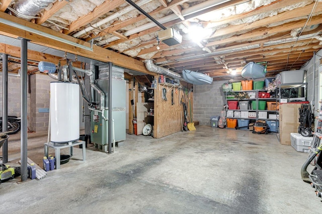 1003 Woodfern Trl, Hixson, TN 37343 - unfinished basement featuring water heater, heating unit, and concrete block wall