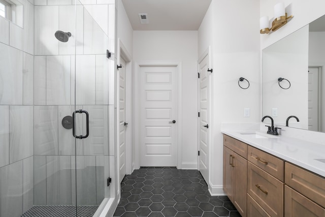 7853 Lemonade St, Chattanooga, TN 37421 - full bath featuring a shower stall, double vanity, and tile patterned floors