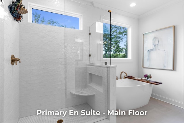 4707 Amethyst Rd Unit 891, Chattanooga, TN 37419 - full bathroom featuring tiled shower, a freestanding bath, and ornamental molding