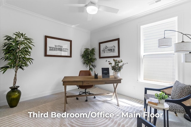 4707 Amethyst Rd Unit 891, Chattanooga, TN 37419 - carpeted office with crown molding and a ceiling fan