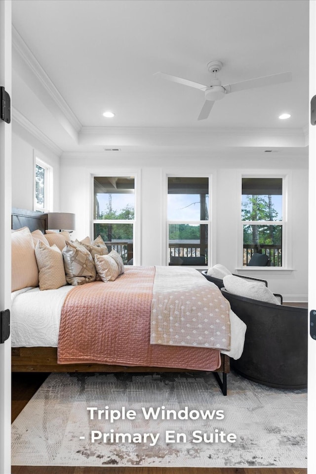 4707 Amethyst Rd Unit 891, Chattanooga, TN 37419 - bedroom with a raised ceiling, ornamental molding, multiple windows, recessed lighting, and ceiling fan