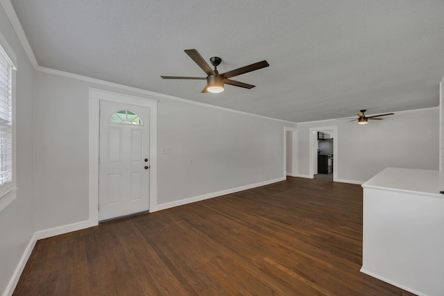 176 Depot St, Soddy Daisy, TN 37379 - entryway with a ceiling fan, dark wood-style flooring, crown molding, and a textured ceiling