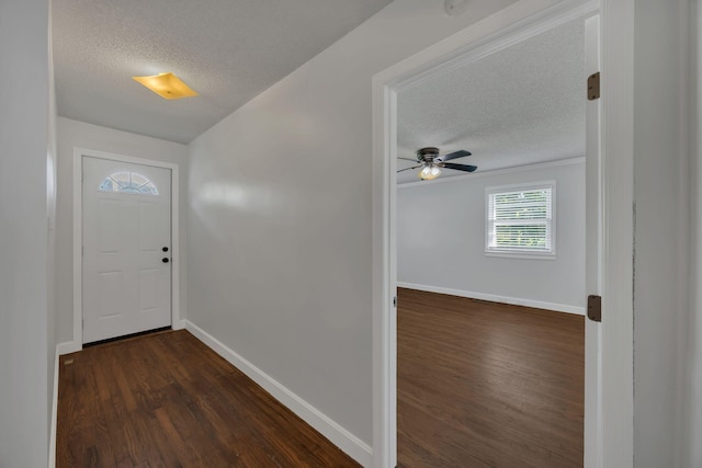 176 Depot St, Soddy Daisy, TN 37379 - doorway to outside featuring a textured ceiling, dark wood-type flooring, and ceiling fan