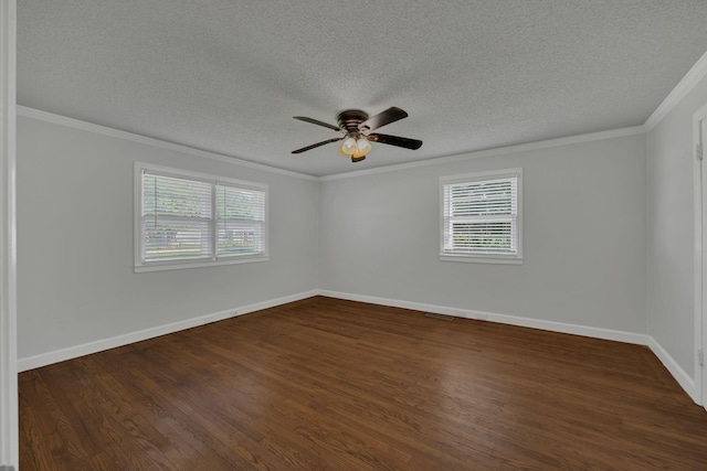176 Depot St, Soddy Daisy, TN 37379 - unfurnished room featuring plenty of natural light, a textured ceiling, dark wood-style floors, ceiling fan, and ornamental molding