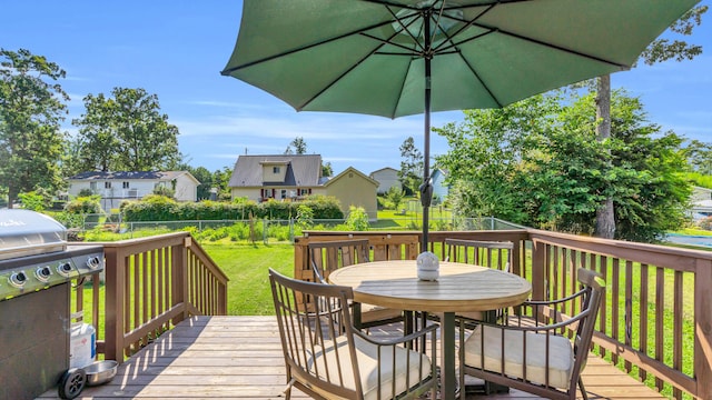 4111 Lost Oaks Dr, Ooltewah, TN 37363 - deck featuring outdoor dining space, a fenced backyard, area for grilling, and a residential view