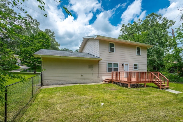 8217 Rolling Stone Ln, Ooltewah, TN 37363 - rear view of house featuring a fenced backyard and a wooden deck