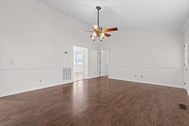 40 Castleview Ct, Ringgold, GA 30736 - empty room featuring crown molding, a ceiling fan, wood finished floors, and vaulted ceiling