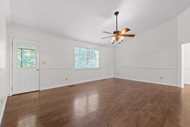 40 Castleview Ct, Ringgold, GA 30736 - empty room with healthy amount of natural light, ornamental molding, a ceiling fan, wood finished floors, and lofted ceiling