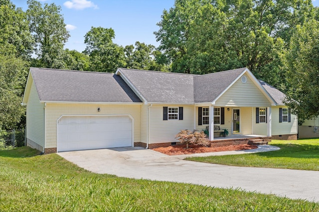 40 Castleview Ct, Ringgold, GA 30736 - ranch-style house with crawl space, a garage, a porch, and concrete driveway