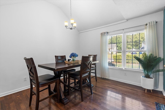 3305 Redding Rd, Chattanooga, TN 37415 - dining room with vaulted ceiling, a chandelier, and dark wood-style flooring