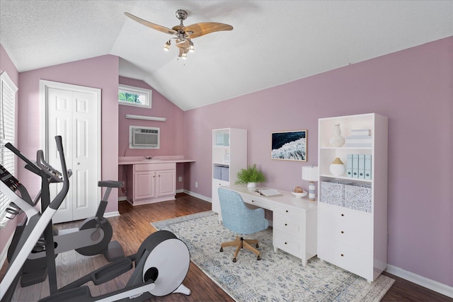 3305 Redding Rd, Chattanooga, TN 37415 - office with vaulted ceiling, dark wood-style floors, a ceiling fan, and a wall mounted air conditioner