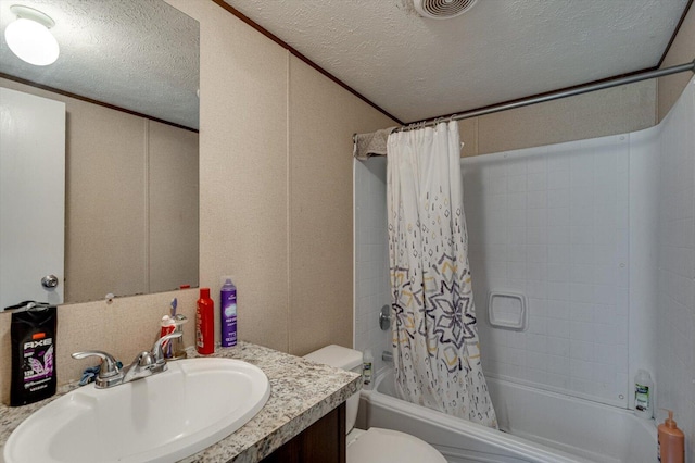 4259 Keith Valley Rd, Cohutta, GA 30710 - full bathroom with vanity, shower / bath combo, a textured ceiling, and a decorative wall