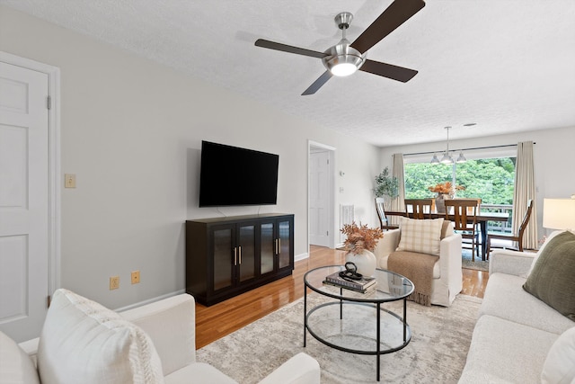 28 Lynn Rd, Signal Mountain, TN 37377 - living area featuring light wood-style floors, ceiling fan, and a textured ceiling