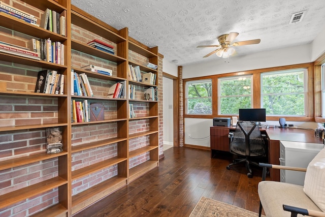 28 Lynn Rd, Signal Mountain, TN 37377 - office featuring a ceiling fan, a textured ceiling, plenty of natural light, and dark wood-style flooring