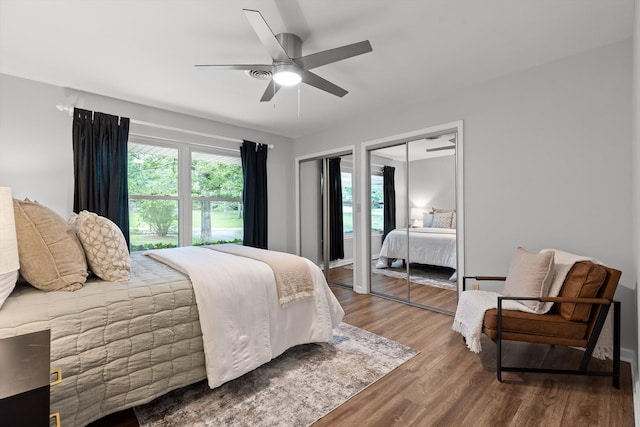 28 Lynn Rd, Signal Mountain, TN 37377 - bedroom featuring multiple closets, wood finished floors, and a ceiling fan