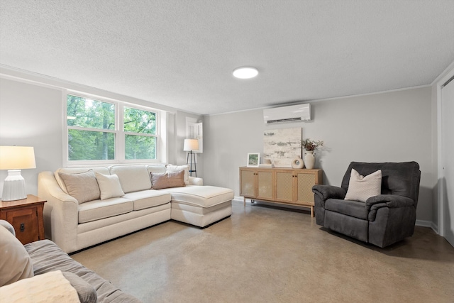 28 Lynn Rd, Signal Mountain, TN 37377 - living room featuring a wall unit AC, a textured ceiling, and crown molding