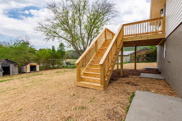 318 Yates Springs Rd, Ringgold, GA 30736 - view of yard featuring stairs, a shed, and a wooden deck