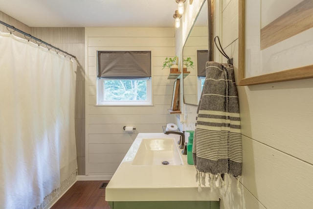 88 Sparrow Ln, Ringgold, GA 30736 - bathroom featuring vanity, wood finished floors, and a shower with shower curtain