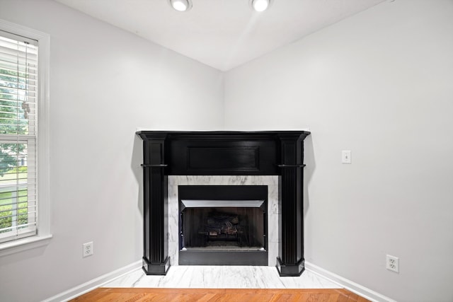 75 Sequoyah Trl, Ringgold, GA 30736 - detailed view of a fireplace with flush hearth, wood finished floors, and recessed lighting