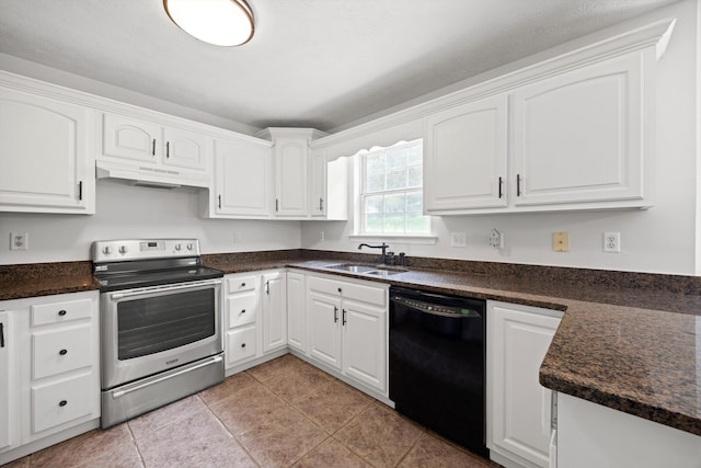 75 Sequoyah Trl, Ringgold, GA 30736 - kitchen featuring stainless steel range with electric cooktop, black dishwasher, under cabinet range hood, and dark countertops