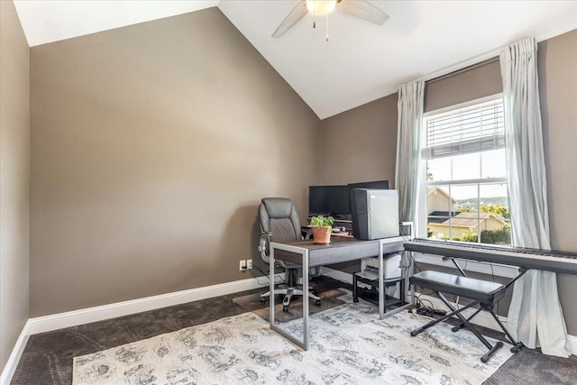 7918 Chianti Way, Chattanooga, TN 37421 - home office with vaulted ceiling, ceiling fan, and carpet flooring