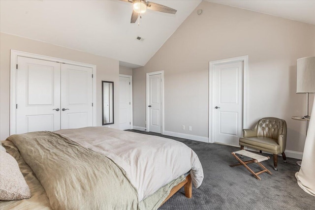 7918 Chianti Way, Chattanooga, TN 37421 - bedroom with high vaulted ceiling, carpet, and a ceiling fan