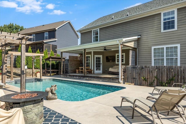 7918 Chianti Way, Chattanooga, TN 37421 - view of pool with a pergola, a fire pit, a patio, and a ceiling fan