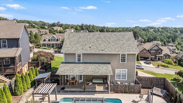 7918 Chianti Way, Chattanooga, TN 37421 - back of house with a fenced backyard, a residential view, a wooden deck, and a patio area