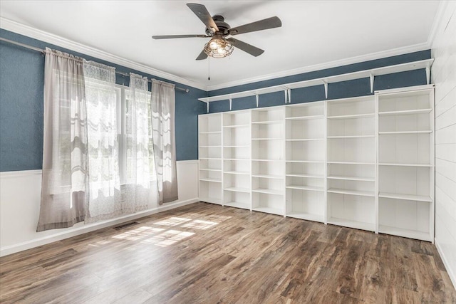 2416 Mourning Dove Ln, Signal Mountain, TN 37377 - empty room with ornamental molding, wood finished floors, and a ceiling fan