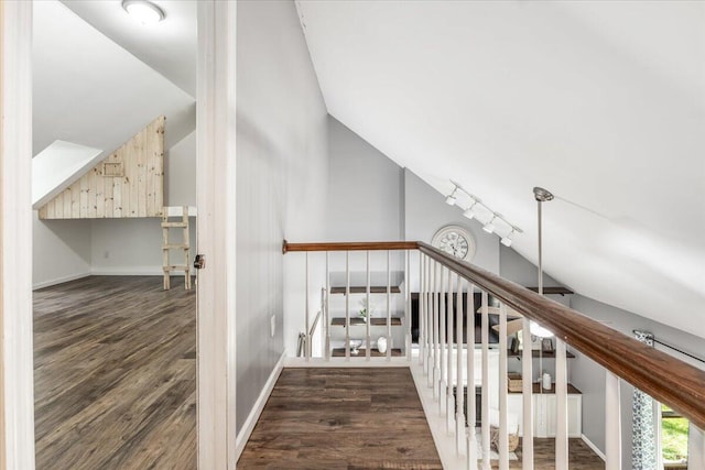 2416 Mourning Dove Ln, Signal Mountain, TN 37377 - staircase with lofted ceiling and wood finished floors