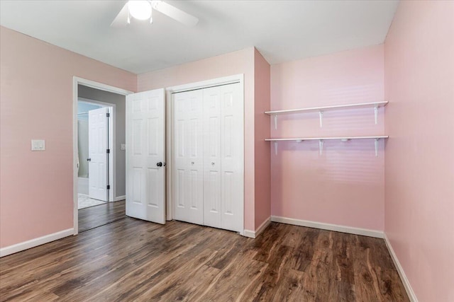 2416 Mourning Dove Ln, Signal Mountain, TN 37377 - unfurnished bedroom featuring wood finished floors, a closet, and ceiling fan