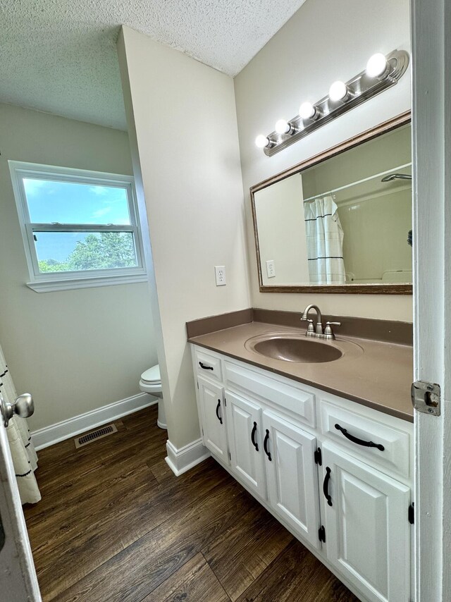 1828 Saunders Rd, Ringgold, GA 30736 - bathroom with vanity, wood finished floors, a textured ceiling, and curtained shower