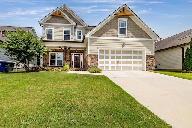5644 Bungalow Cir, Hixson, TN 37343 - craftsman inspired home featuring a front yard, stone siding, driveway, and a garage