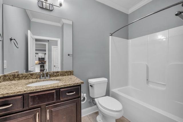 5644 Bungalow Cir, Hixson, TN 37343 - full bath featuring ornamental molding, vanity, washtub / shower combination, and tile patterned flooring