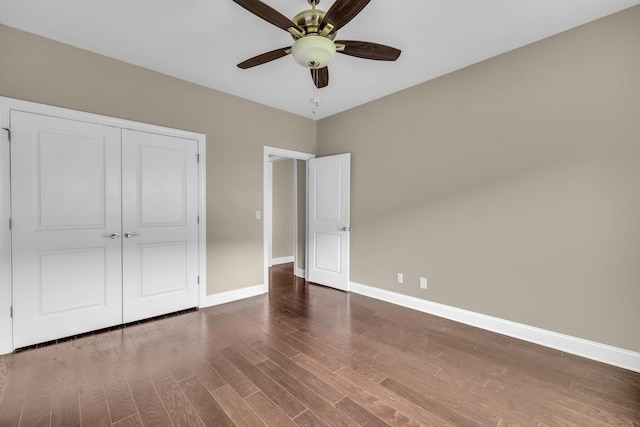 5644 Bungalow Cir, Hixson, TN 37343 - unfurnished bedroom with wood finished floors, a closet, and ceiling fan