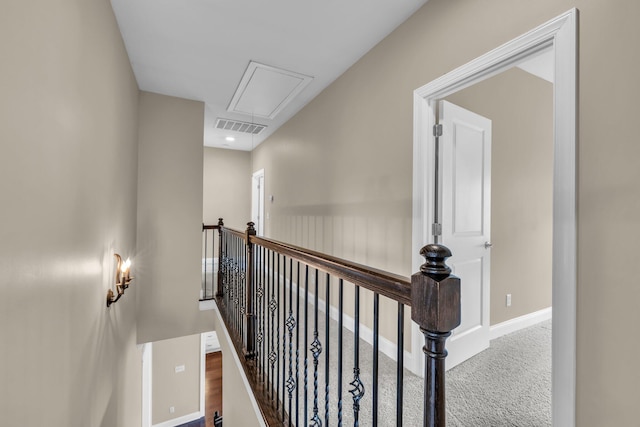 5644 Bungalow Cir, Hixson, TN 37343 - hallway featuring attic access, an upstairs landing, and carpet flooring