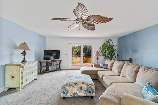 6509 Mill Stream Dr, Harrison, TN 37341 - carpeted living area featuring a ceiling fan and baseboards
