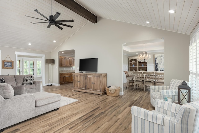 305 River Pointe Cir NE, Charleston, TN 37310 - living area featuring a chandelier, recessed lighting, light wood-style flooring, ornamental molding, and a ceiling fan