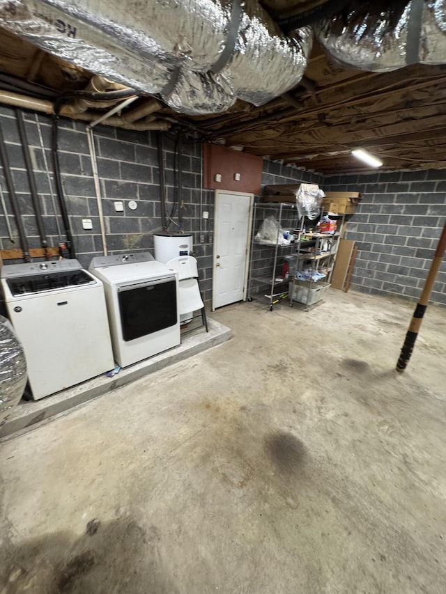 311 Branch Dr, Hixson, TN 37343 - unfinished below grade area featuring washer and clothes dryer, water heater, and concrete block wall