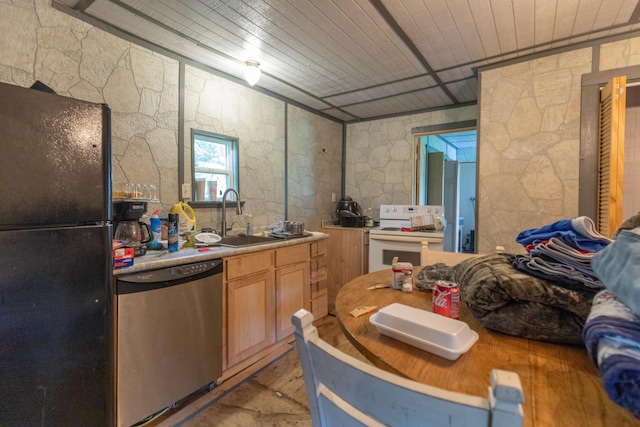 14865 US-11, Trenton, GA 30752 - kitchen with freestanding refrigerator, stainless steel dishwasher, white electric range oven, and light countertops