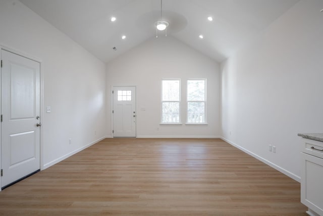 3016 Addison Rd, Chattanooga, TN 37406 - foyer entrance with a ceiling fan, recessed lighting, light wood-type flooring, and high vaulted ceiling