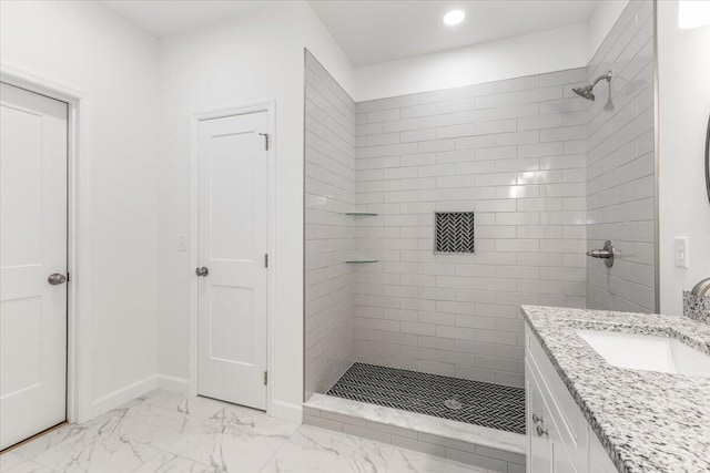845 James Ave, Chattanooga, TN 37421 - full bath with marble finish flooring, tiled shower, vanity, and recessed lighting